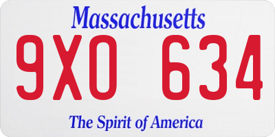 MA license plate 9XO634