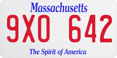 MA license plate 9XO642