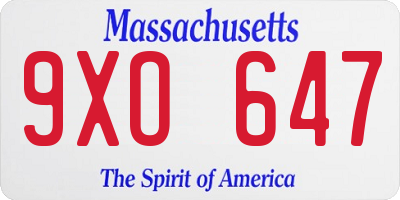 MA license plate 9XO647