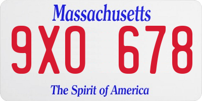 MA license plate 9XO678