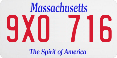 MA license plate 9XO716