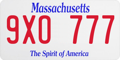 MA license plate 9XO777