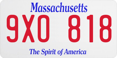 MA license plate 9XO818