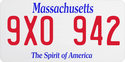 MA license plate 9XO942