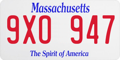 MA license plate 9XO947