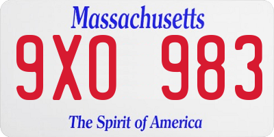 MA license plate 9XO983