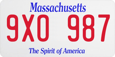 MA license plate 9XO987