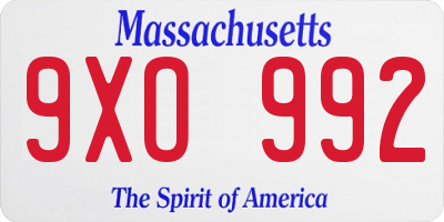 MA license plate 9XO992