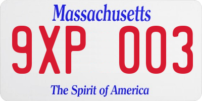 MA license plate 9XP003