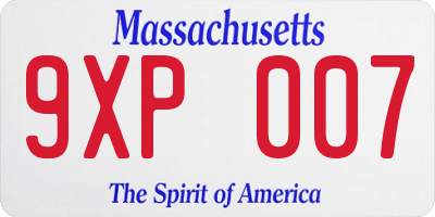 MA license plate 9XP007