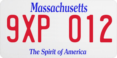 MA license plate 9XP012