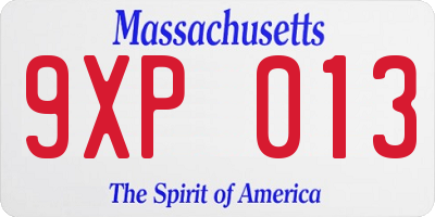 MA license plate 9XP013
