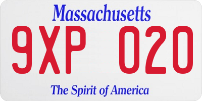 MA license plate 9XP020