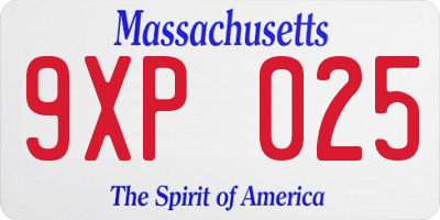 MA license plate 9XP025