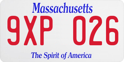 MA license plate 9XP026
