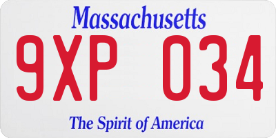 MA license plate 9XP034