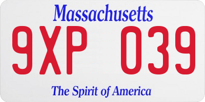 MA license plate 9XP039