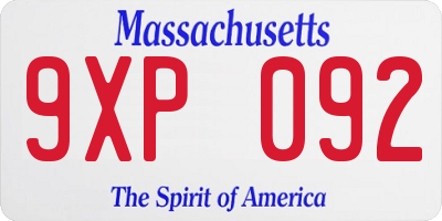 MA license plate 9XP092