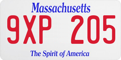 MA license plate 9XP205