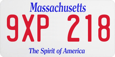 MA license plate 9XP218