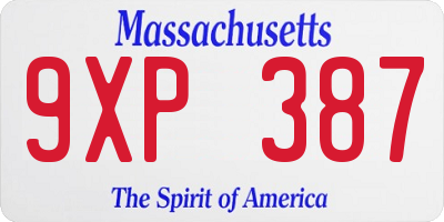 MA license plate 9XP387