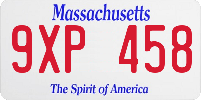MA license plate 9XP458