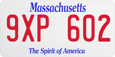 MA license plate 9XP602