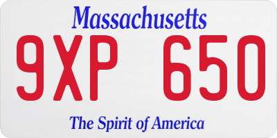 MA license plate 9XP650