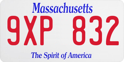 MA license plate 9XP832