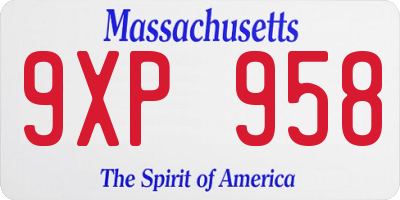 MA license plate 9XP958