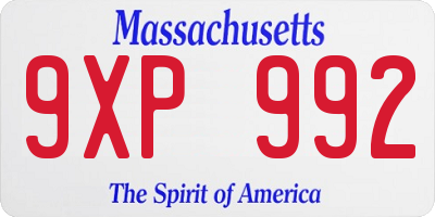 MA license plate 9XP992
