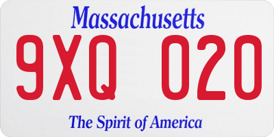 MA license plate 9XQ020