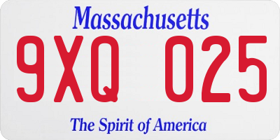 MA license plate 9XQ025