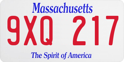 MA license plate 9XQ217
