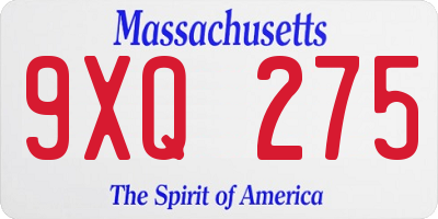 MA license plate 9XQ275
