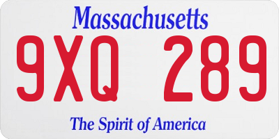 MA license plate 9XQ289