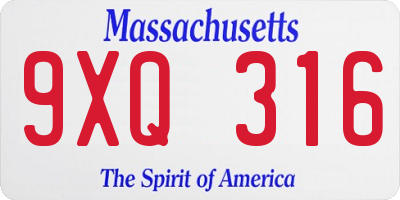 MA license plate 9XQ316