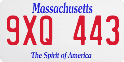MA license plate 9XQ443