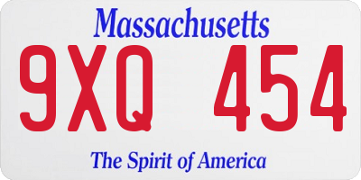 MA license plate 9XQ454