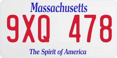MA license plate 9XQ478