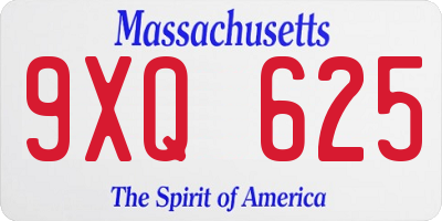 MA license plate 9XQ625