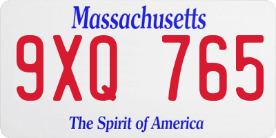 MA license plate 9XQ765
