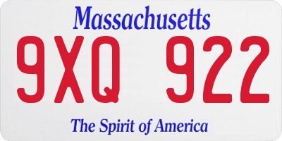 MA license plate 9XQ922