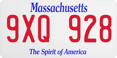 MA license plate 9XQ928