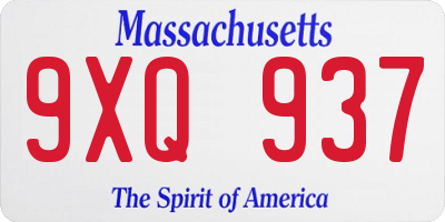MA license plate 9XQ937