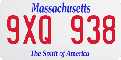 MA license plate 9XQ938