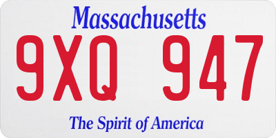 MA license plate 9XQ947