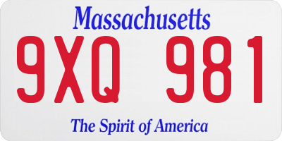 MA license plate 9XQ981