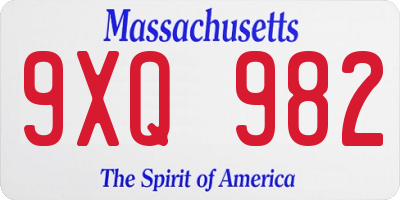 MA license plate 9XQ982