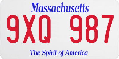 MA license plate 9XQ987